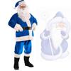 Santa Blue Costume Men Women Christmas Clothes Makeup Beard Party Prop Outfit