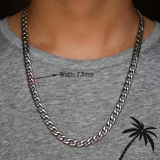 Men's Necklace Round Cuban Link Neck Chain Stainless Steel for Women Men Copper Color Punk Boy Choker Metal Jewelry Accessories