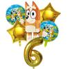 6 Stück Familie Bluey Aluminiumballon Cartoon Bingo Aktivität Spielzeug Blau Gold Stern Ballon Dekoration Sammlung Geburtsdatum Feier Babyparty Zubehör