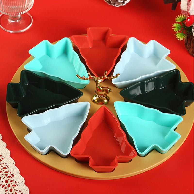 Kreatives Weihnachtsbaum Serviertablett 8 Fächer Süßigkeitenteller Weihnachts-Snack-Serviertablett Unterteiltes Vorspeisentablett Lebensmitteltablett
