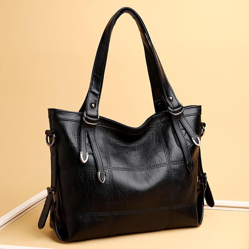 Women New PU Soft Leather Texture Shoulder Bag Large Capacity Fashion Patchwork Handheld Bag Water-Resistant Tote Bag