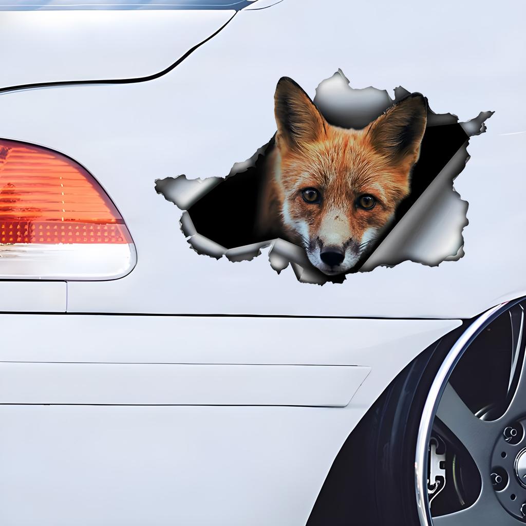 Cute Fox 3D Vinyl Car Sticker, Fun Insurance Bumper Sticker for Cars, Trucks, Motorcycles, Walls, Windows, PVC Material