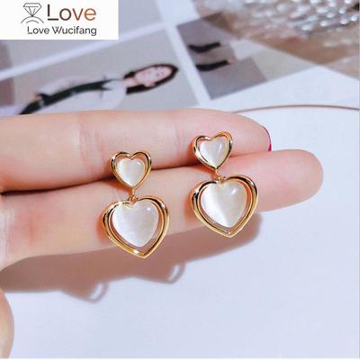 Cute Opal Love Dangle Earring Korean Heart-shaped Premium Earrings for Women French Fairy Drop Earings  Fashion Jewelry