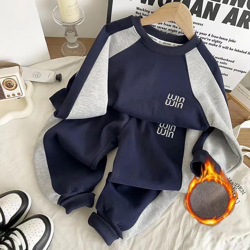 Ensembles Chauds d'Hiver pour Garçons Enfants Polaire Automne Sweat à Capuche Costumes Enfants Rembourrés Sweat-shirts+Pantalons Tenues Adolescent Vêtements en Velours