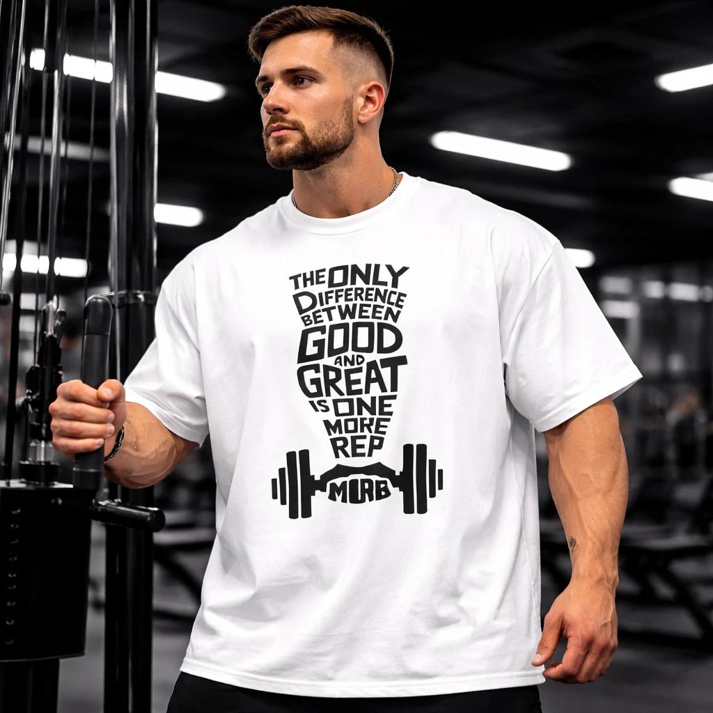 Gym T-Shirt Men One More Rep Workout Fitness Motivation Oversized Tee Streetwear XL