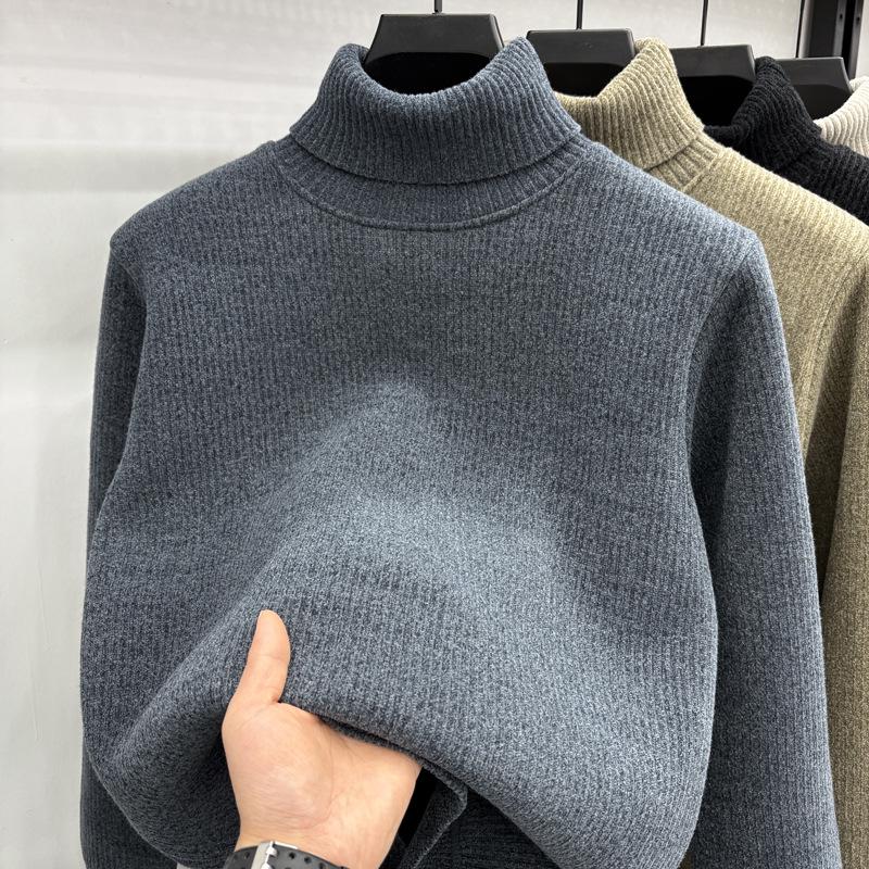 Men s Slim Fit Velvet Collar Knitted Sweater - Warm Winter Inner Wear M