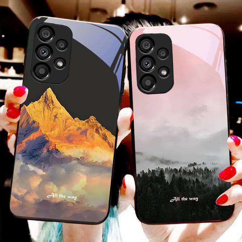 Dark Forest White For Samsung Galaxy S 8 9 10 20 Plus 21 FE 22 23 24 Ultra S7 Edge Black Tempered Glass Phone Case Hard Shell