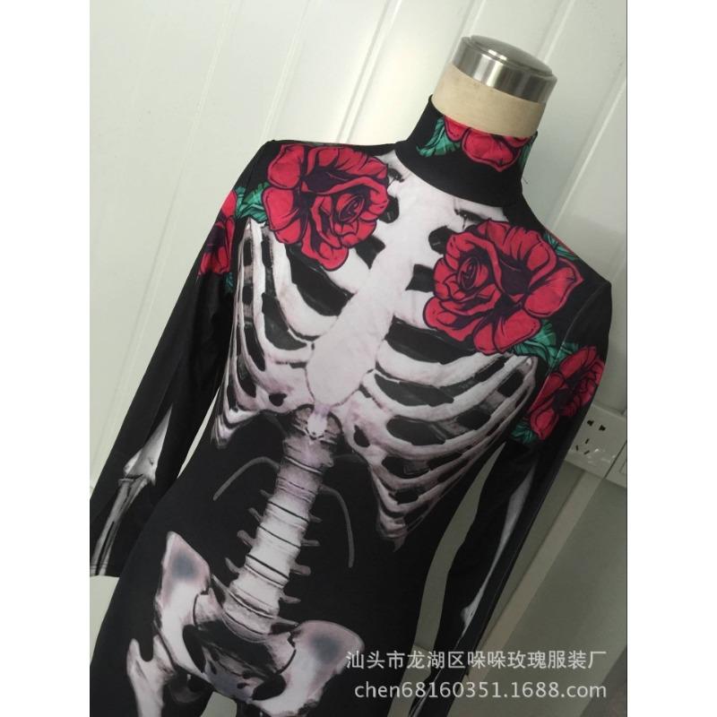 Halloween Skull Costume Zombie Jumpsuit Uniform, Undead Bar, Halloween Skull Zombie Costume