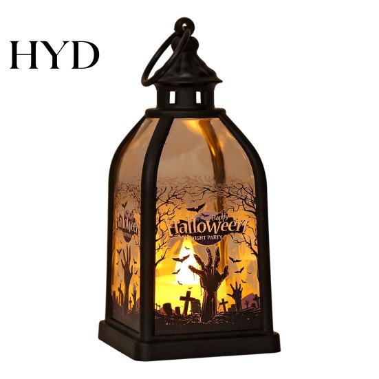 Spooky Halloween Decor Candle Lantern, Decorative Witch Skeleton Pumpkin Tabletop Festive Light for Haunted House, Front Porch, Gothic Home