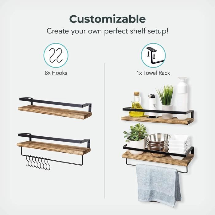 Etagere murale boisLifeGoods Étagères Murales en Bois | Rustique Étagère Flottante Design | avec Por10