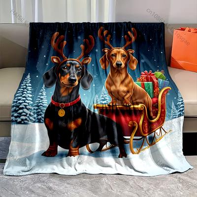 Two Dachshund Dogs Pulling A Sled Blanket Warm Soft Luxury Gifts for Children Adults Suitable for Home Sofa Bed Travel RV