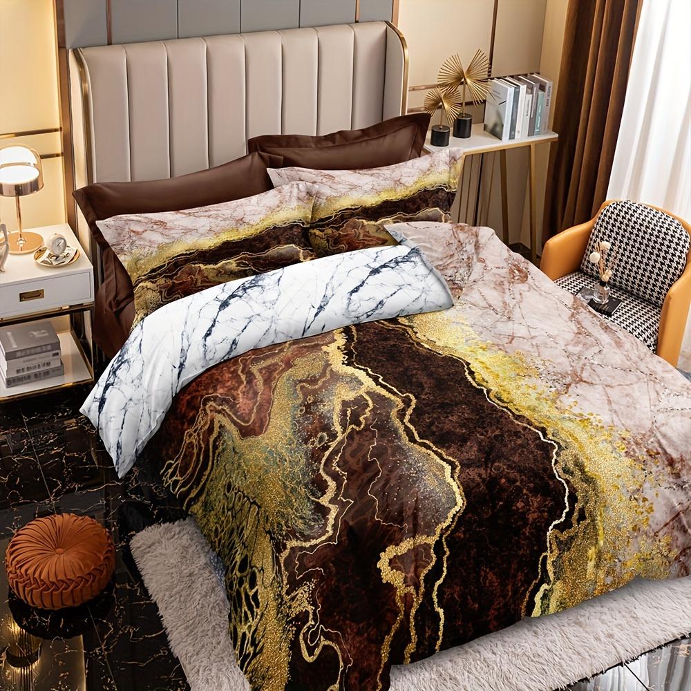 Comforter 3Pcs Luxe In Vibrant Marble Design - Breathable Polyester Zip Closure Machine Washable Christmas Gifts