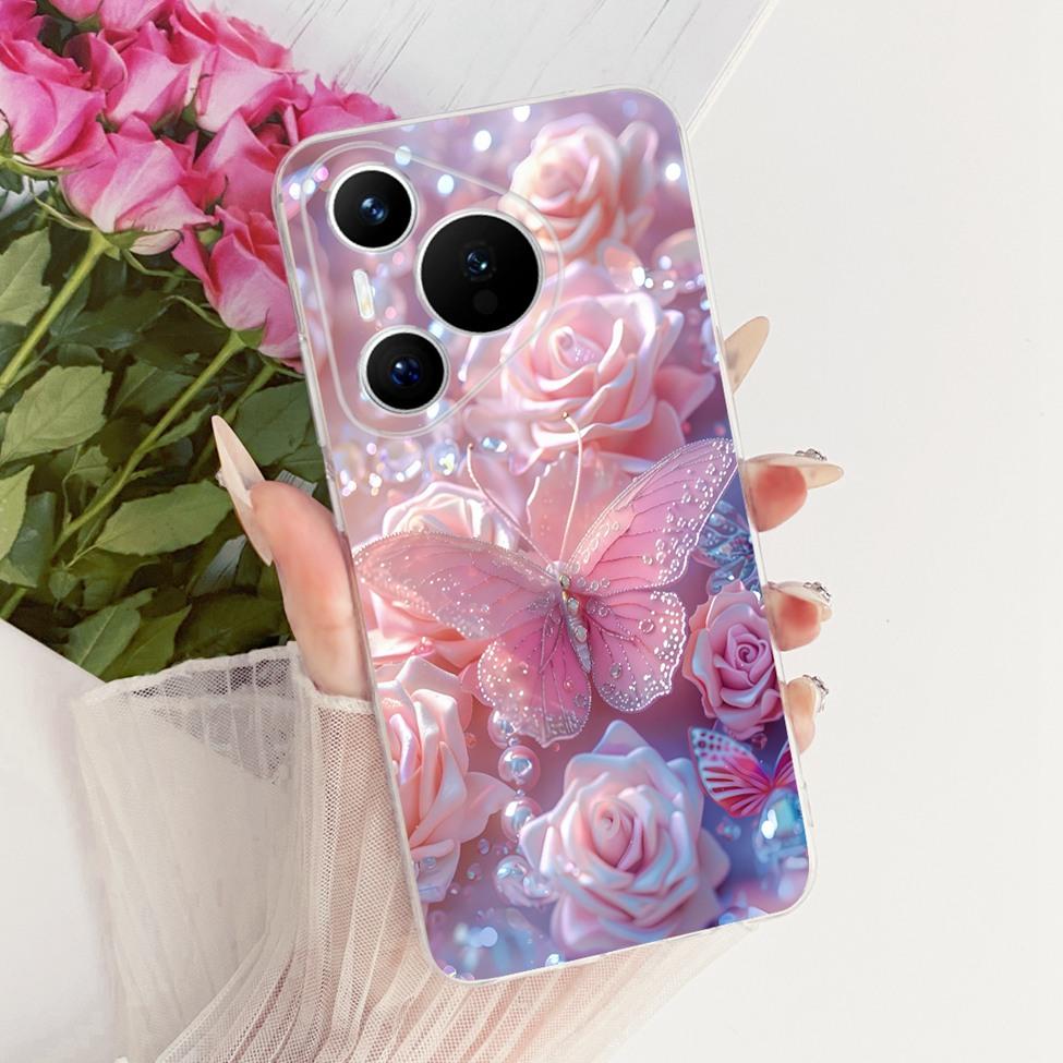 For Huawei Pura 70 Clear Case Aesthetic Luxury Cute Fashion Flowers Funny Painted Casing For Huawei ADY-LX9 ADY-AL00