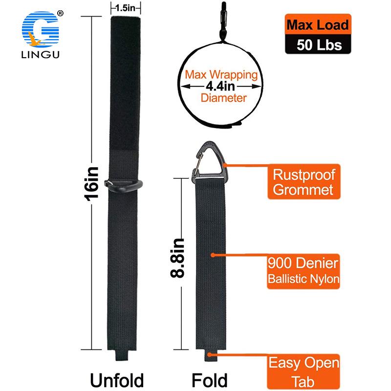 Heavy Duty Nylon Storage Strap with Carabiner and Hook & Loop Tie