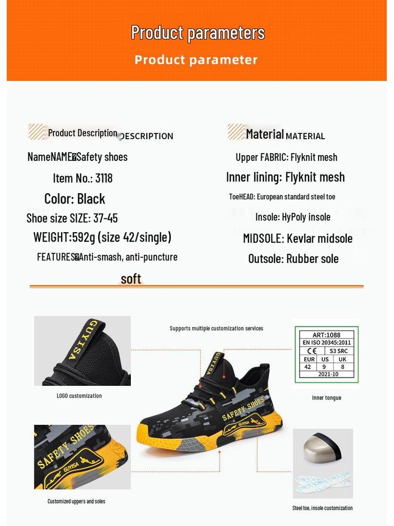 Herren-Sicherheitsschuhe für alle Jahreszeiten: Langlebig, Bequem, Stoßfest, Durchstichfest, Rutschfest Stahlkappenschutz.