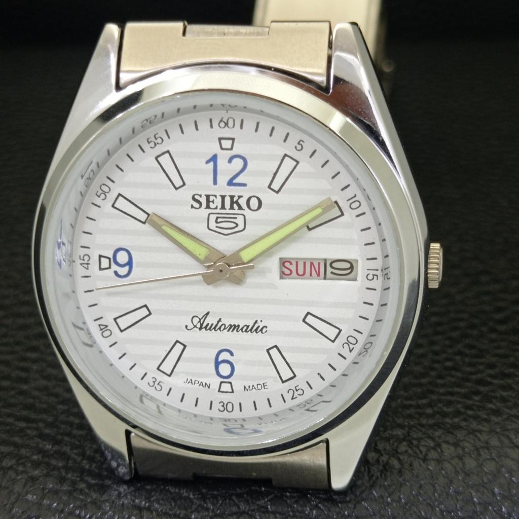RARE REFURBISHED SEIKO 5 AUTOMATIC JAPAN MENS WHITE COLOR DIAL WATCH A500163-2 R151a-a500163