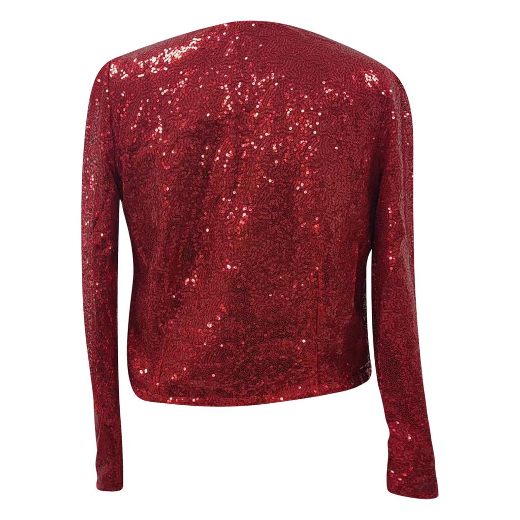 Women's Cardigan Long Sleeve Shiny Sequin Coat Open Front Casual Female Jacketc