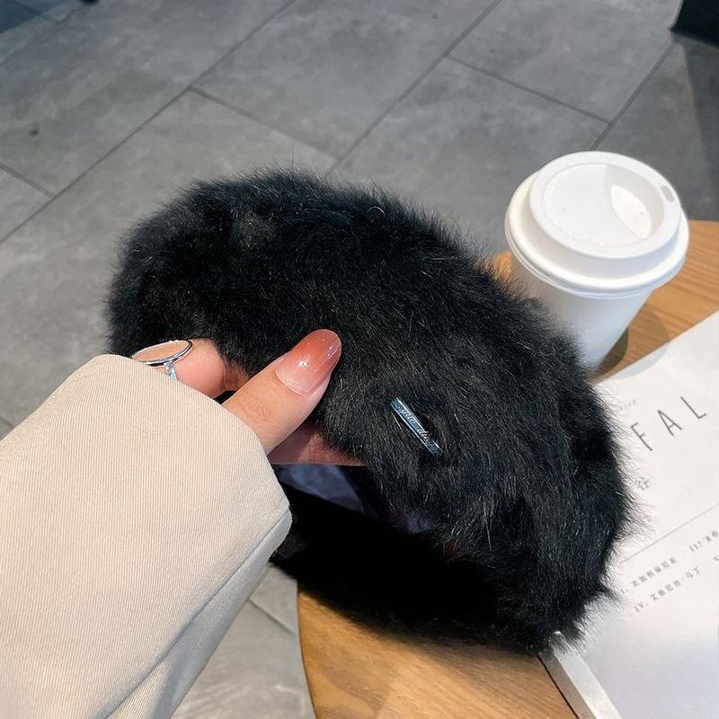 Ladies White Rabbit Fur Hat Winter Beret Autumn and Winter Versatile Trendy Retro Bud Hat
