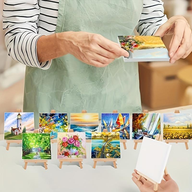 10/20pcs 4x4 Inch Mini Stretch Canvas with Wooden Easel Set Art Primed Canvases for Painting Acrylic Pouring Oil Paint & Wet Art