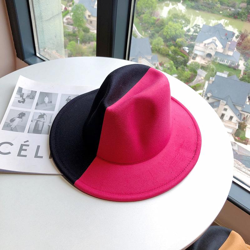 New double-color black and red woolen felt hat, European, American autumn and winter party fashion flat-brimmed jazz top hat sample