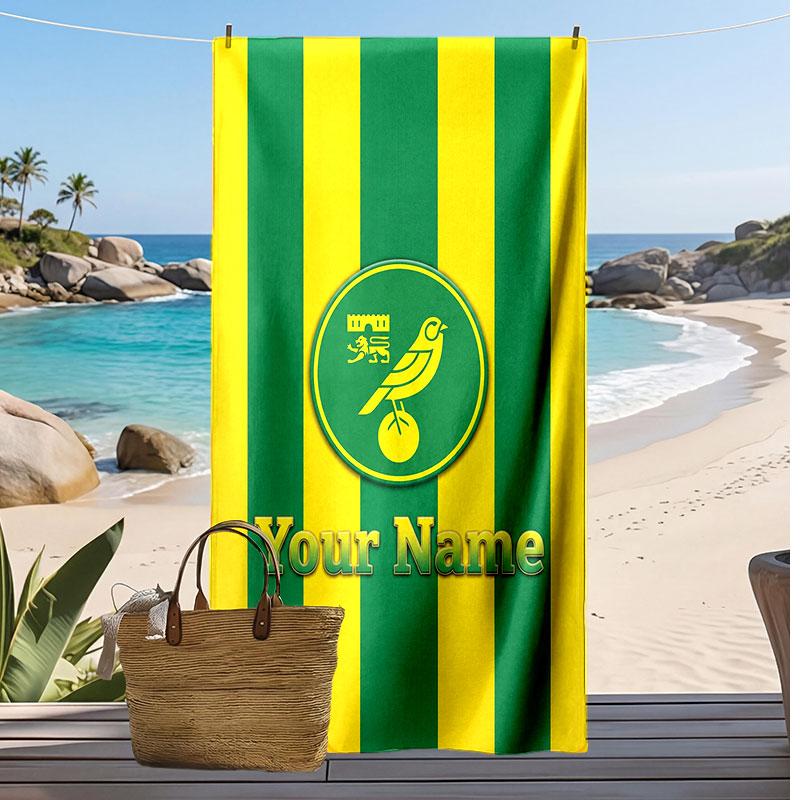 Norwich City Personalisiertes Bedrucktes Strandtuch Fußballlogo Unterstützung Benutzerdefinierter Name Text Absorbierendes Handtuch Für Sport Reisen Besonderes Geschenk
