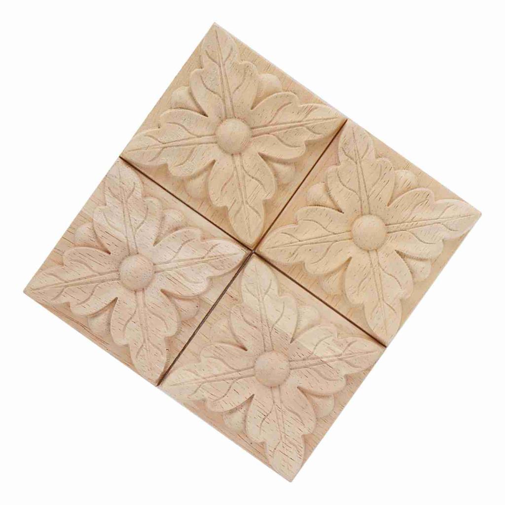 4 Stück schnitzende karierte Applikation, unbemalter Aufkleber für Möbeldekoration