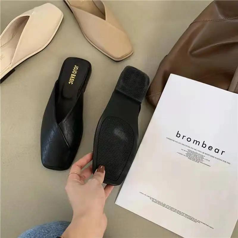 Designer Comfortable Women's Mules Shoes Slippers Elegant Sandals Woman Fashion With Chic Point Hot Leather Summer New 2025 Low