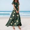 Women's Hawaiian Print Casual Round Neck Short Sleeve High Waist Dress