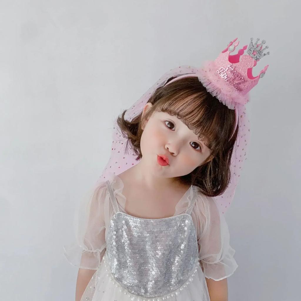 Crown Gauze Headbands for Girls Birthday Party Sweet Princess Birthday Hat Baby Girl Hair Accessories Children Surprise Gifts
