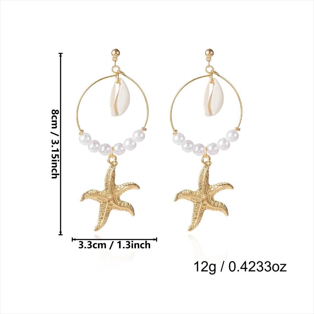 Handmade Drop Earrings Boho Style Sea Star Shell Earrings Summer Woven Hoop Earrings  Women Jewelry