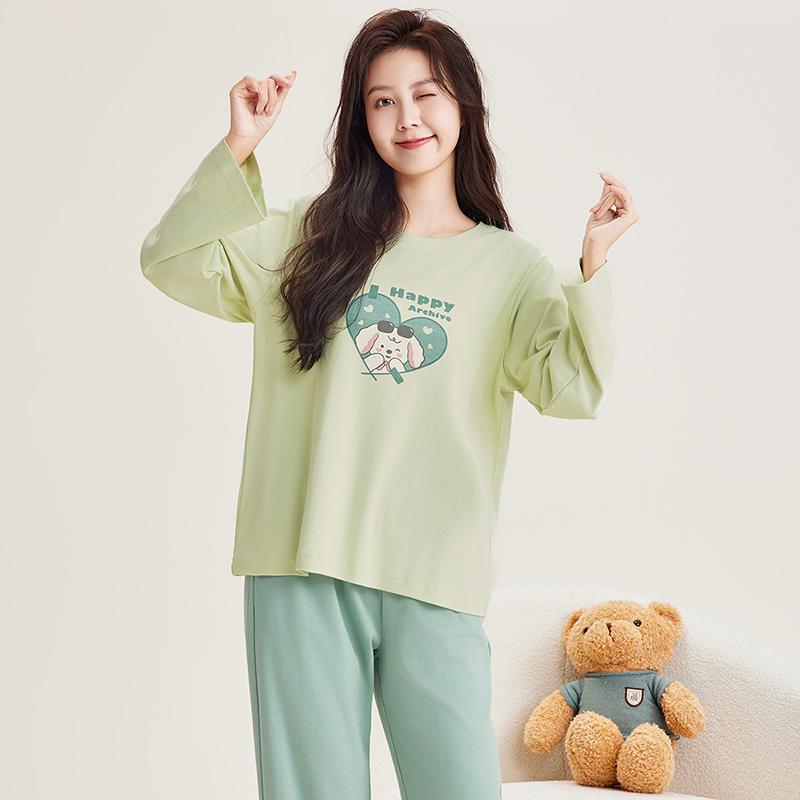 Fenteng Pure Cotton Set Autumn Classic Round Neck Cute Dog Light Fashion Long Sleeve Home Clothes Set Women's Pajamas