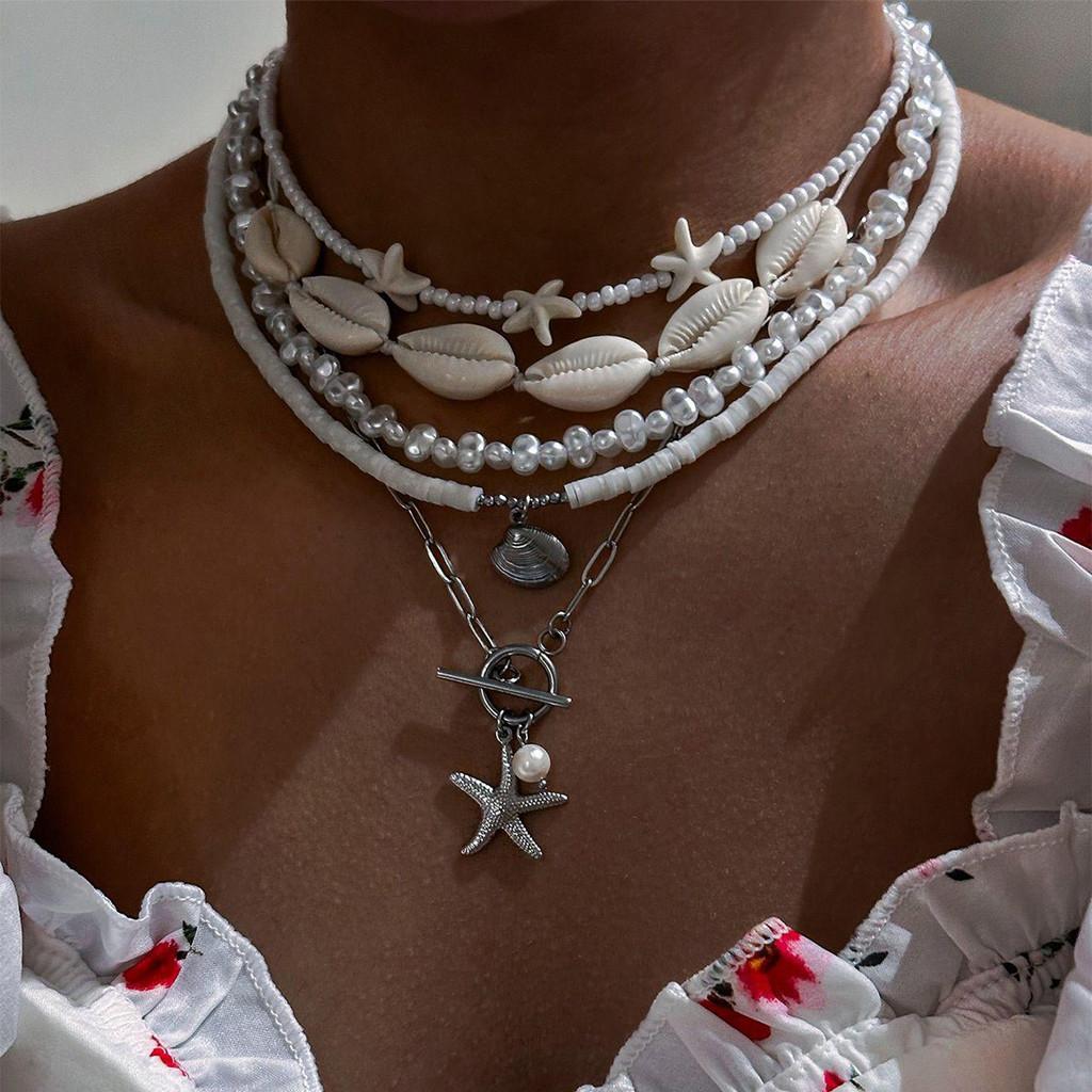 Natural Pearl Shell Necklace Multilayer Elegant Neck Accessory For Ladies