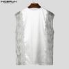INCERUN Men V Neck Sleeveless Lace Hem Letter Patchwork Casual Tank Tops Undershirts