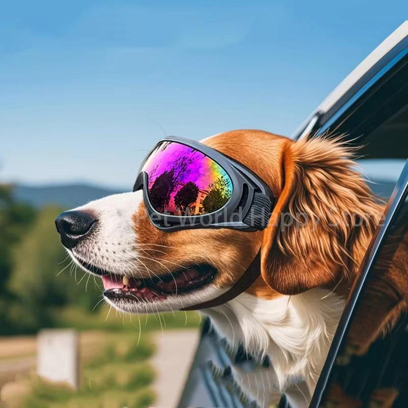 Dog Sunglasses Soft Adjustable UV Protection Pet Goggles Easy Wear Puppy Glasses For Medium Big Breed Outdoor Riding Driving