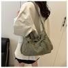 Pleated Bow Knot Tote Bag for Women Cotton Large Capacity Shoulder Crossbody Bag