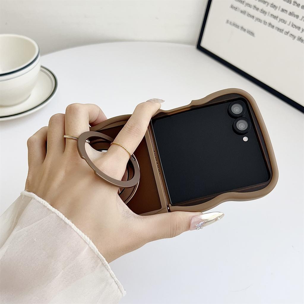 For Samsung Galaxy Z Flip7 5G Magnetic Case Mirror Rotating Kickstand Wave Edge TPU+PC Phone Cover