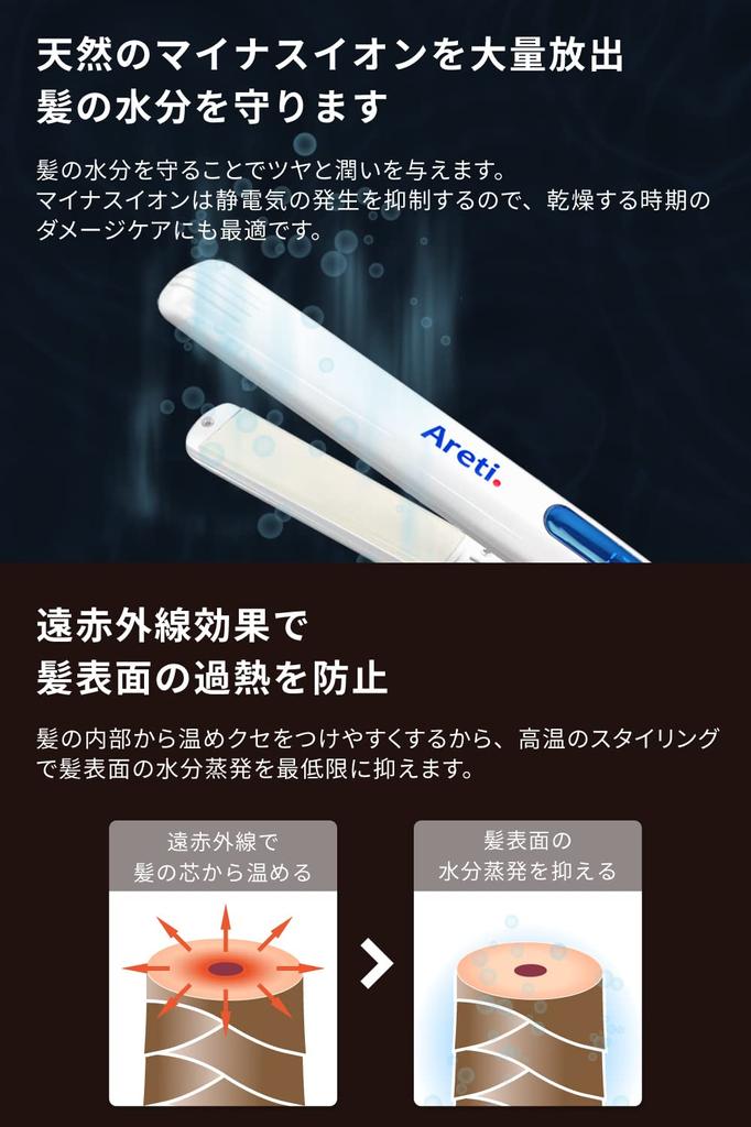 Areti 20mm Hair Iron Straight Curl 2way Negative Ion Pure Ceramic Hybrid Straight Iron Almighty i679PCPH-WH