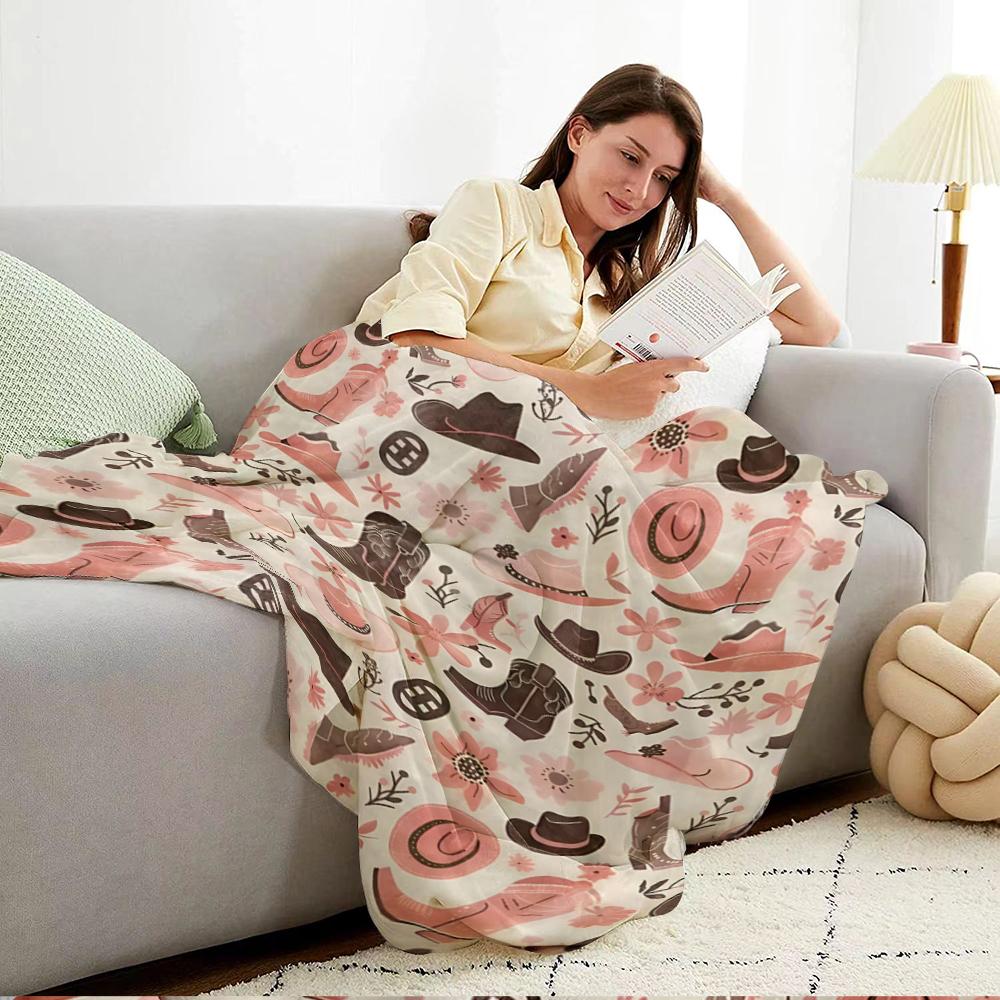1 Piece Of Pink-Toned Western Country-Style Throw Blanket, Cowboy-Style Gentle Floral Soft Nap Decorative Blanket
