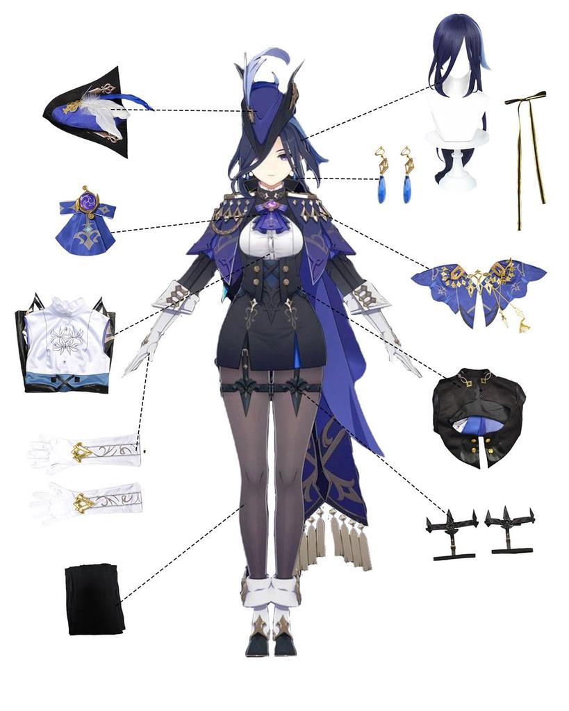 Genshin Impact Clorinde Cosplay Costume with Duel Full Adult Perfect for School Genshin Impact Clorinde Cosplay Size [Excellent Quality] Wig, Agent,