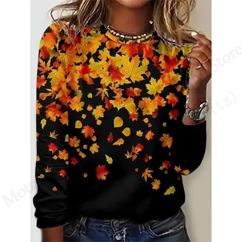 2025 New Floral 3d Print T-Shirt Casual Crew Neck Long Sleeve T-shirt Women's Clothing Fashion Casual Oversized Tops Tees Female