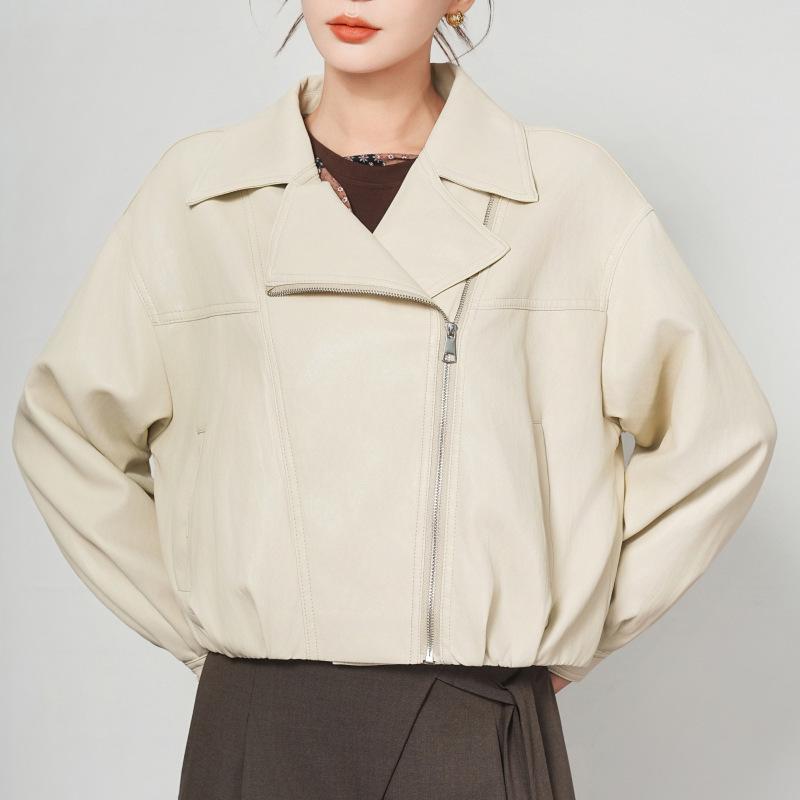 Women s Genuine Sheepskin Motorcycle Jacket - Spring/Autumn Fashion Lapel Style M