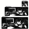Dziewczyna Anime Czarno-Biała Podkładka pod Mysz Duża Gamingowa Antypoślizgowa Podkładka pod Mysz XXL Akcesoria do Komputera Laptop Mata na Biurko Zablokowana Krawędź Dywanik pod Mysz