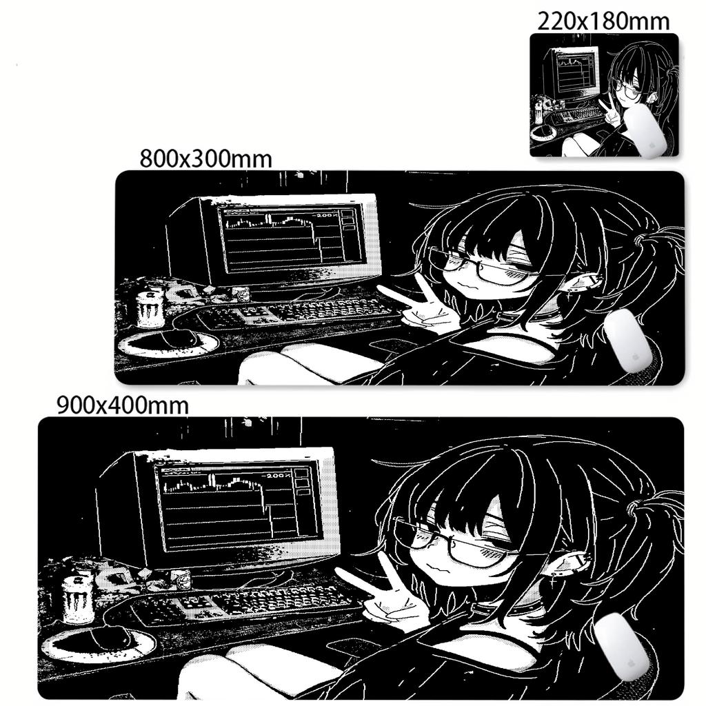 Dziewczyna Anime Czarno-Biała Podkładka pod Mysz Duża Gamingowa Antypoślizgowa Podkładka pod Mysz XXL Akcesoria do Komputera Laptop Mata na Biurko Zablokowana Krawędź Dywanik pod Mysz
