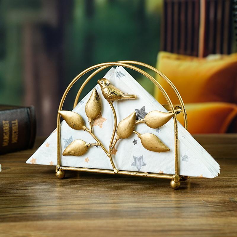 Hollow Metal Paper Towel Rack Light Luxury Home Restaurant El Desktop Paper Towel Storage Golden Leaf Paper Rack