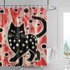 Pink Cat Shower Curtain, Black Spots & Multicolor Dots Design, Waterproof Bathroom Decor For Modern & Playful Homes