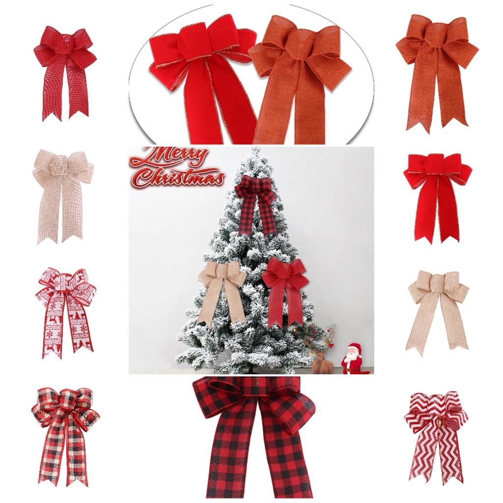 Christmas Tree Accessories Red Velvet Striped Bow Festive Decoration