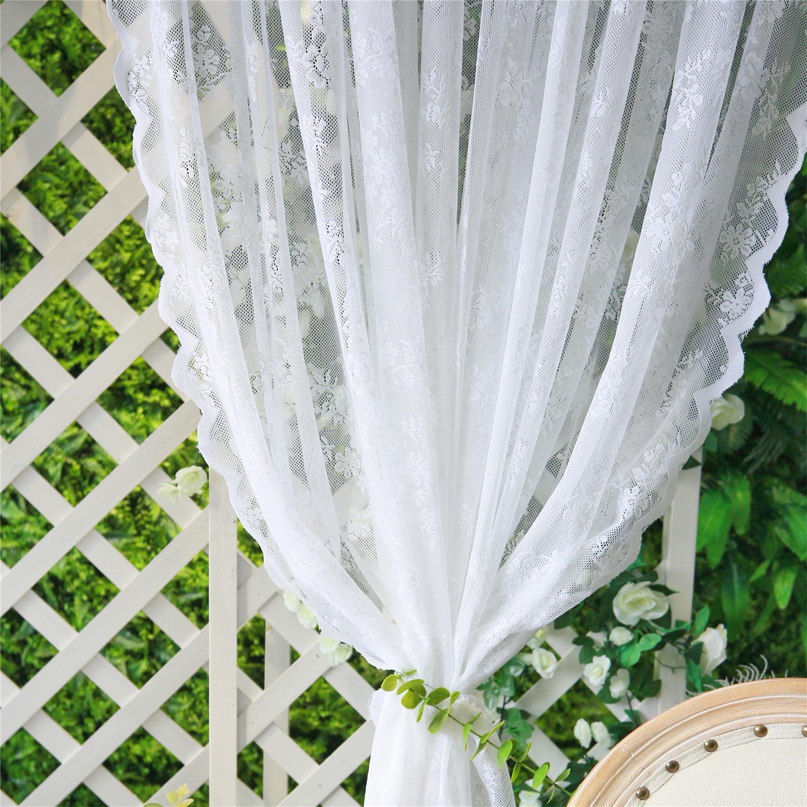 

White Floral Lace Sheer Rod Pocket Curtain Panel Semi Transparent Airy Light Filtering For Bedroom Living Room Window Treatment 70x120cm&Fixed Pleat белый