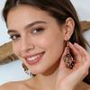 1 Pair Women Earrings Ethnic Style Plant Leaf Design Faux Obsidian Inlaid Hook Earrings Jewelry Gift Accessories