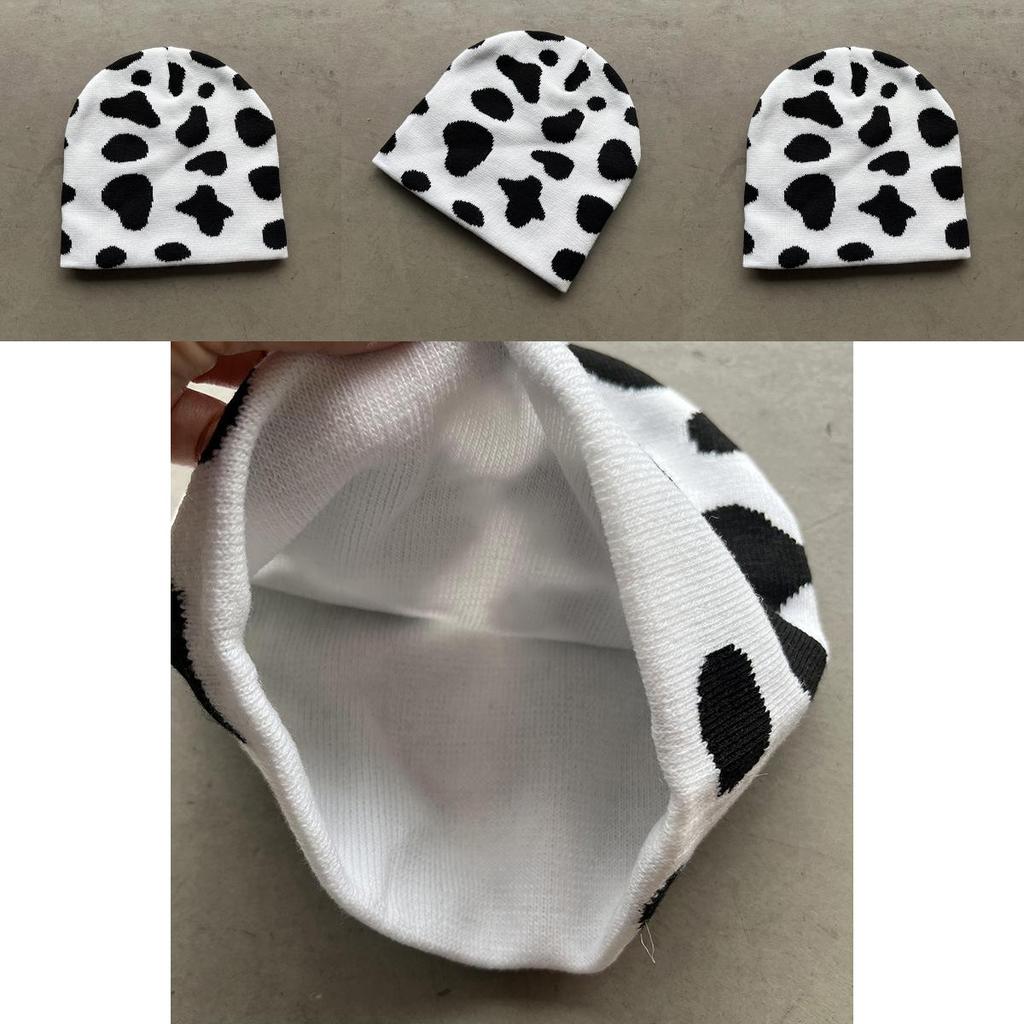 Strickmütze für Damen mit Kuhmuster Warme Wintermütze für draußen