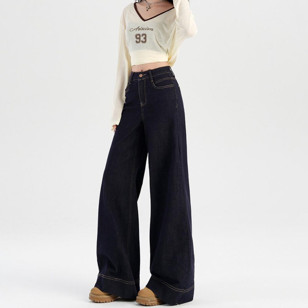 High Street Personality Korean Version Straight Jeans Women's Spring and Autumn New High Waist Skinny Wide Leg Mopping Jeans Tide